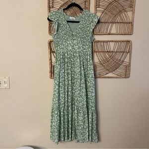 In Loom Smocked Ditsy Floral Print Dress Prairie Cottagecore Women's Sz S B16